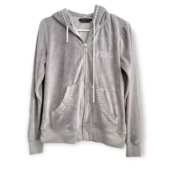 BCBGMaxAzria Jackets & Blazers - BCBG MaxAzria Velour Gray Zip Up Studded Hoodie Y2K Size MEDIUM